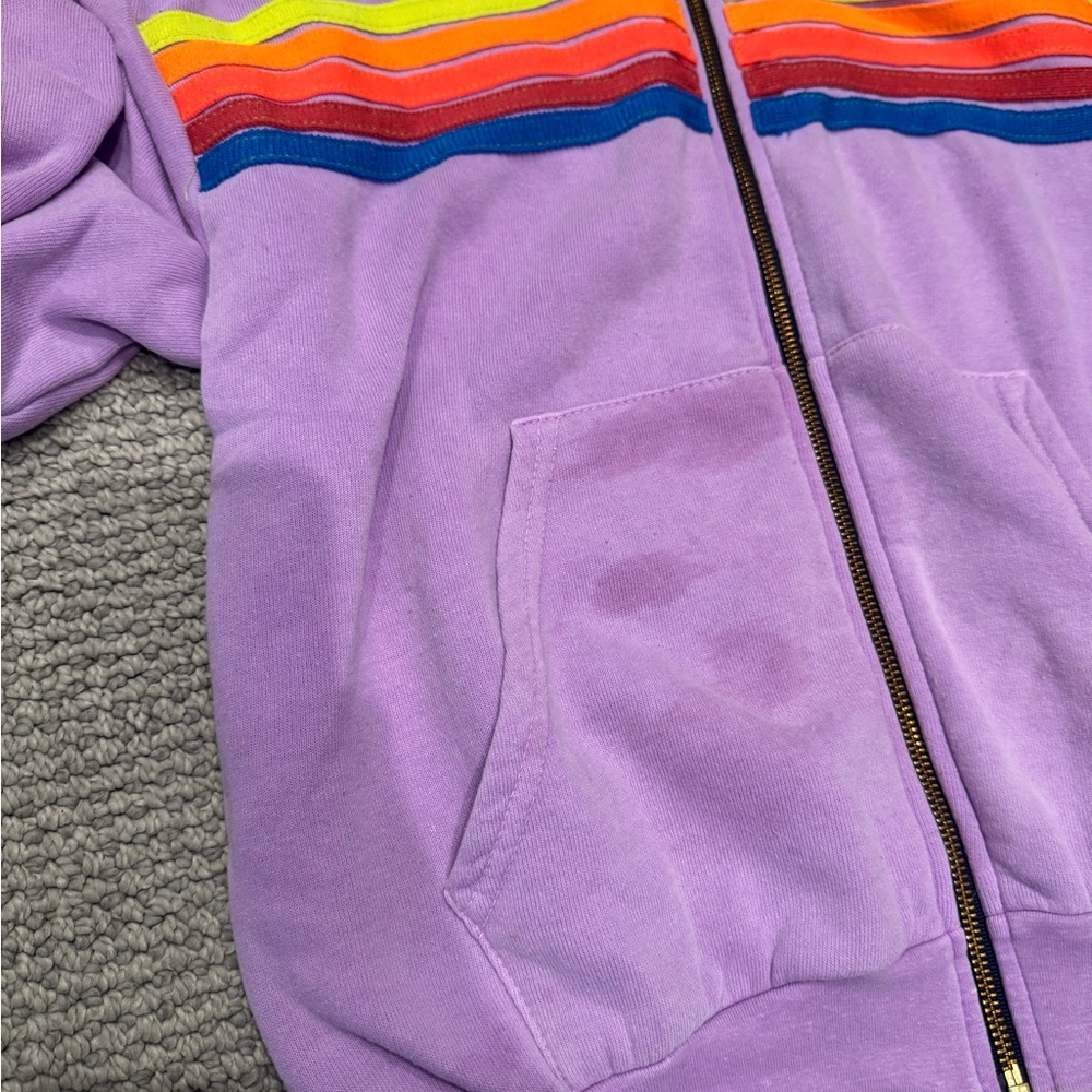 Aviator Nation Purple Rainbow Stripe Hoodie - Picture 2 of 3